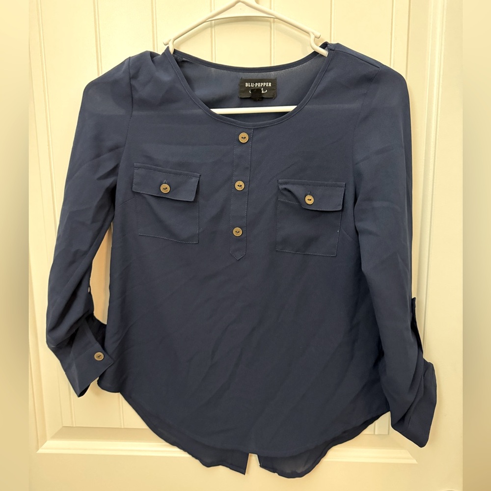 Girls blu pepper navy blue blouse. Size medium.